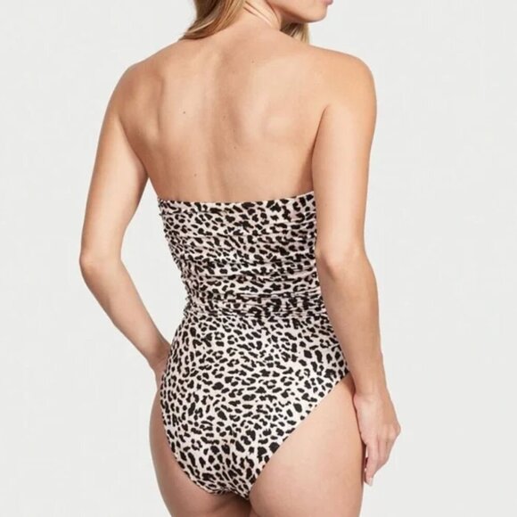 VS RUCHED LEOPARD ONE PIECE SWIMSUIT Size Small Removable Straps and Pads NWT - Picture 3 of 13